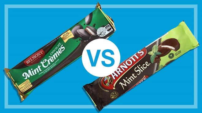 aldi belmont chocolate mint cremes vs arnotts mint slice